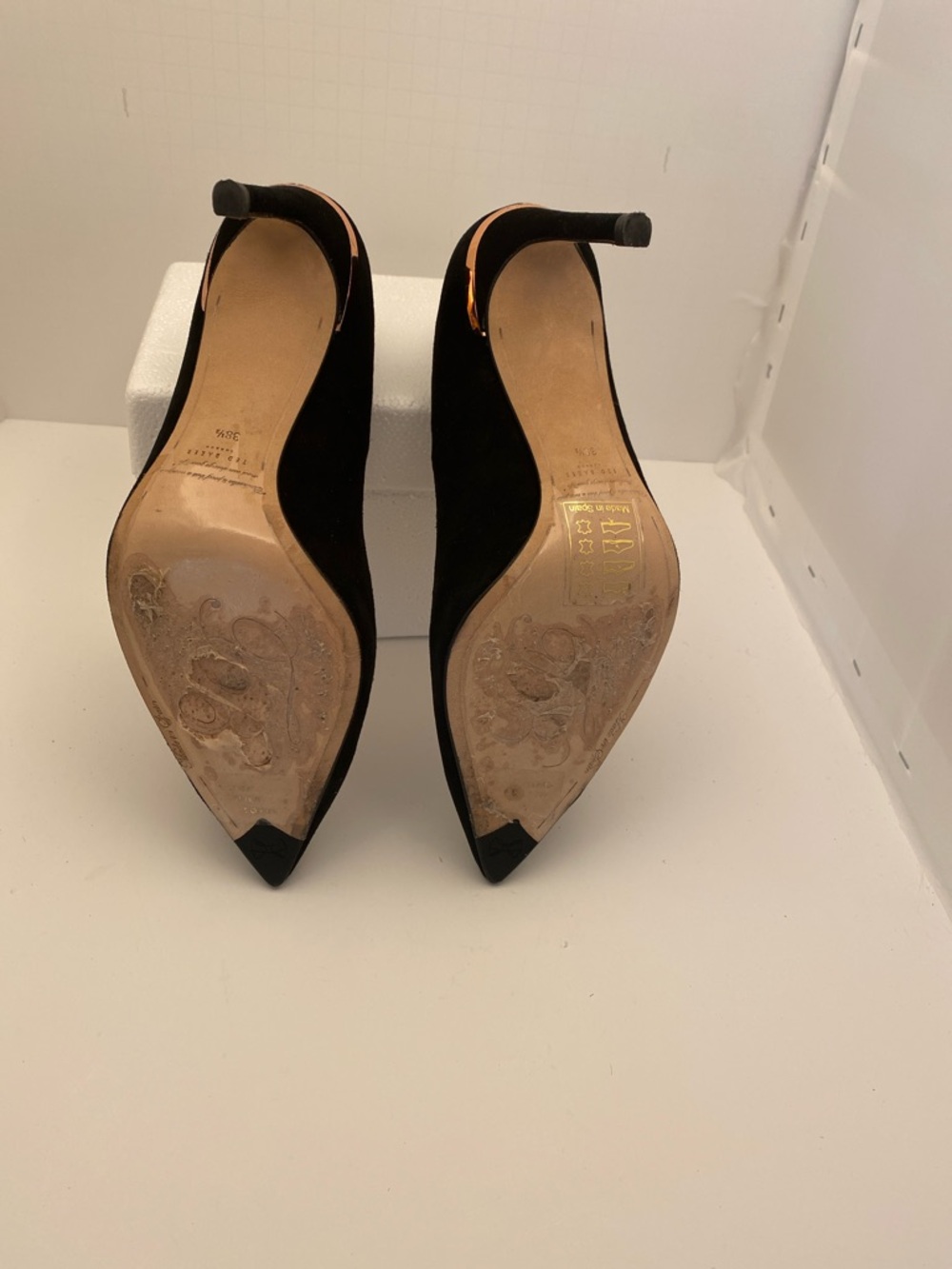 Ted Baker London Black Pointed-Toe Suede Pumps with Rose Gold Accent - Picture 4 of 4